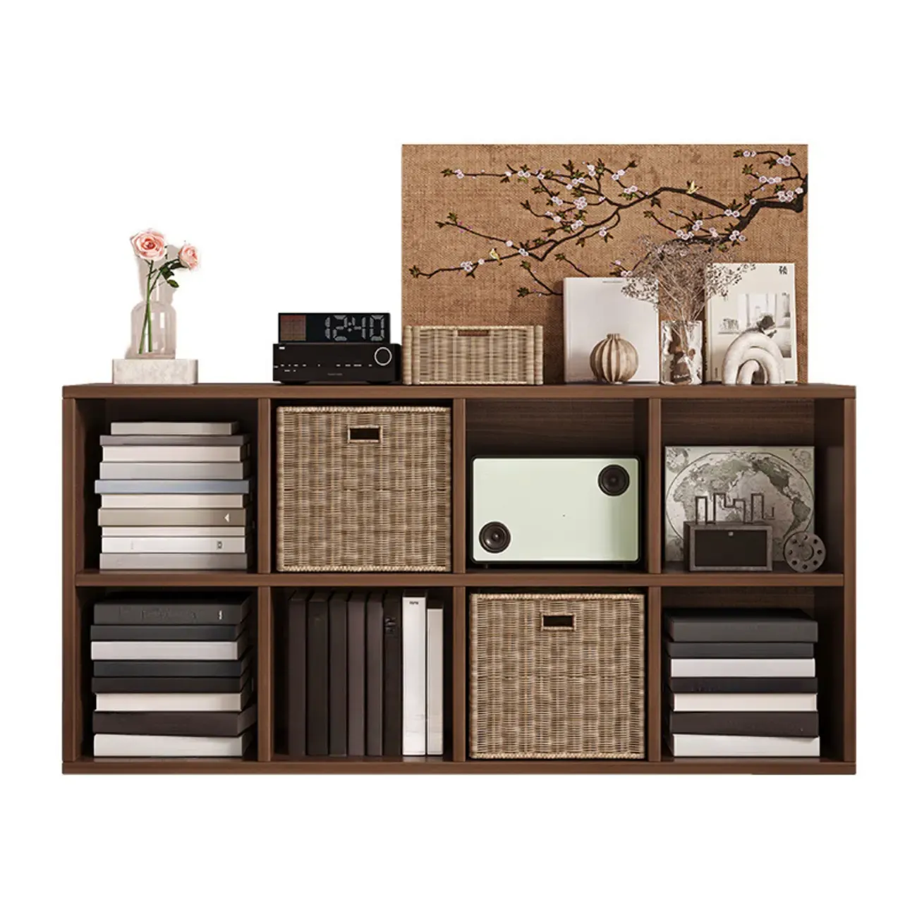 Simple Walnut 8-Cube Wood Bookcase Image - 5