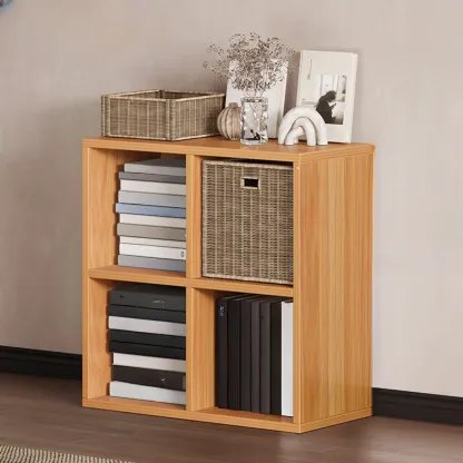 Simple Walnut 8-Cube Wood Bookcase Image - 7