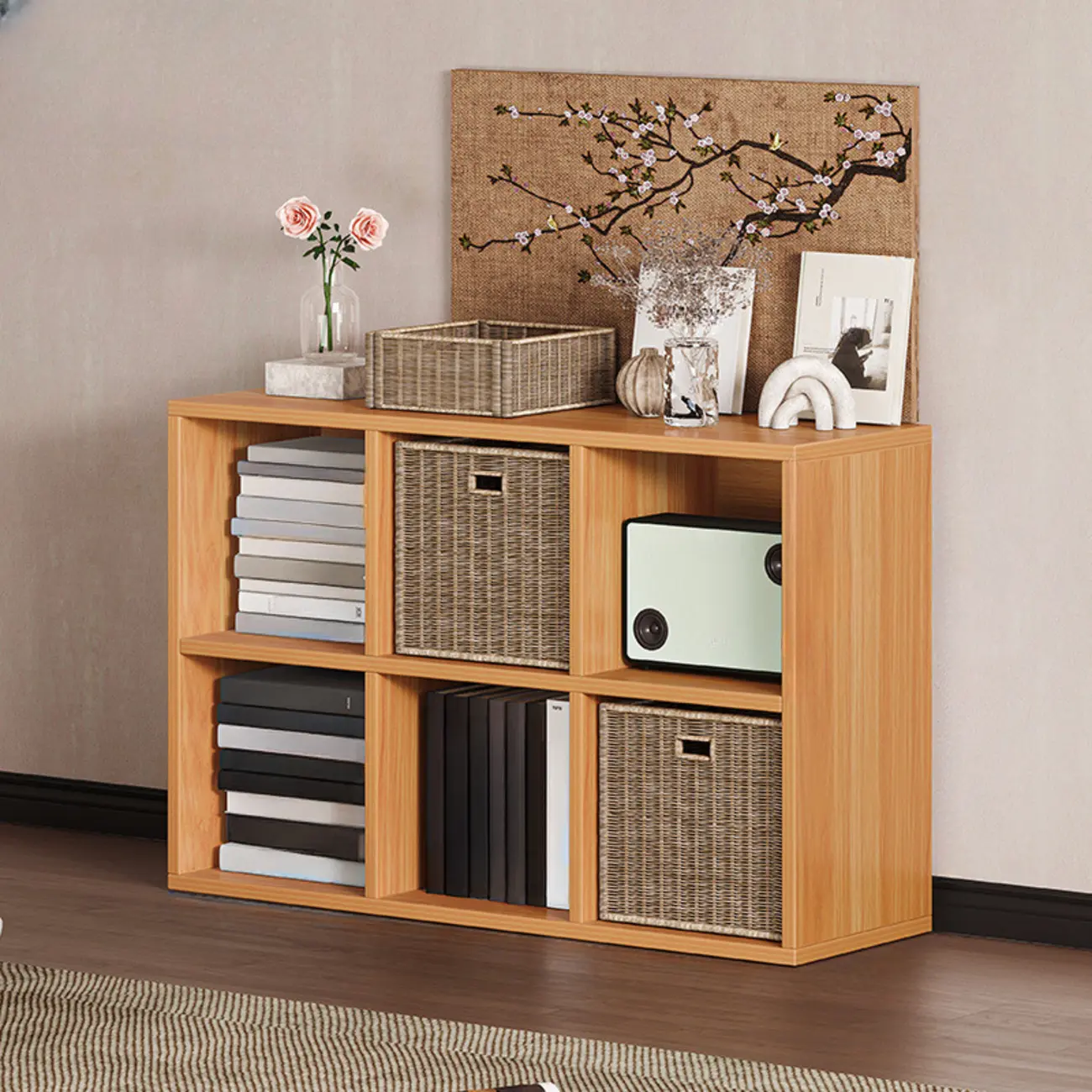 Simple Walnut 8-Cube Wood Bookcase Image - 8 | homeyfad
