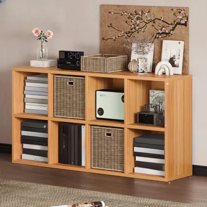 Simple Walnut 8-Cube Wood Bookcase Image - 2