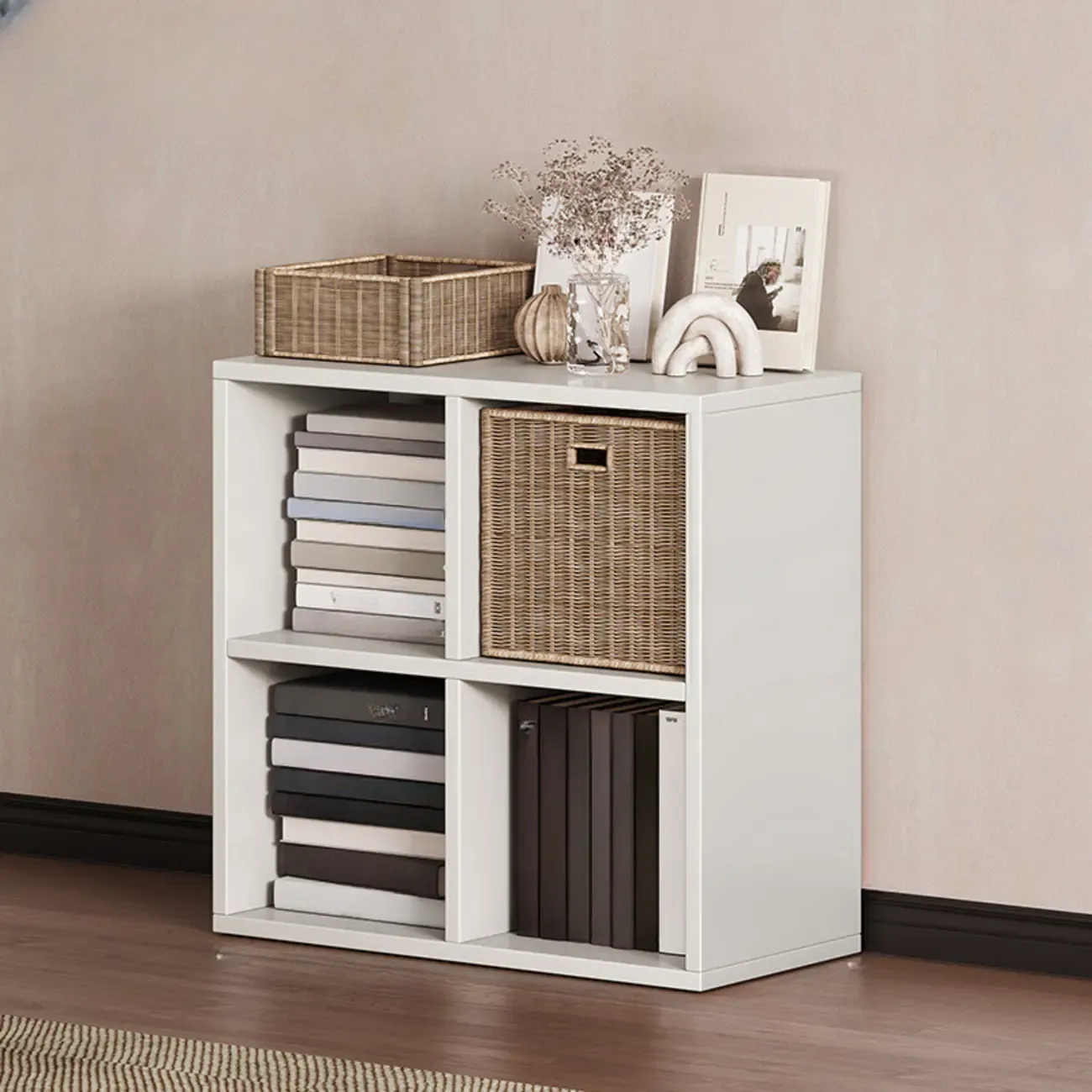 Simple Walnut 8-Cube Wood Bookcase Image - 9