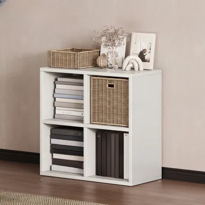 Simple Walnut 8-Cube Wood Bookcase Image - 9