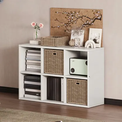 Simple Walnut 8-Cube Wood Bookcase Image - 10