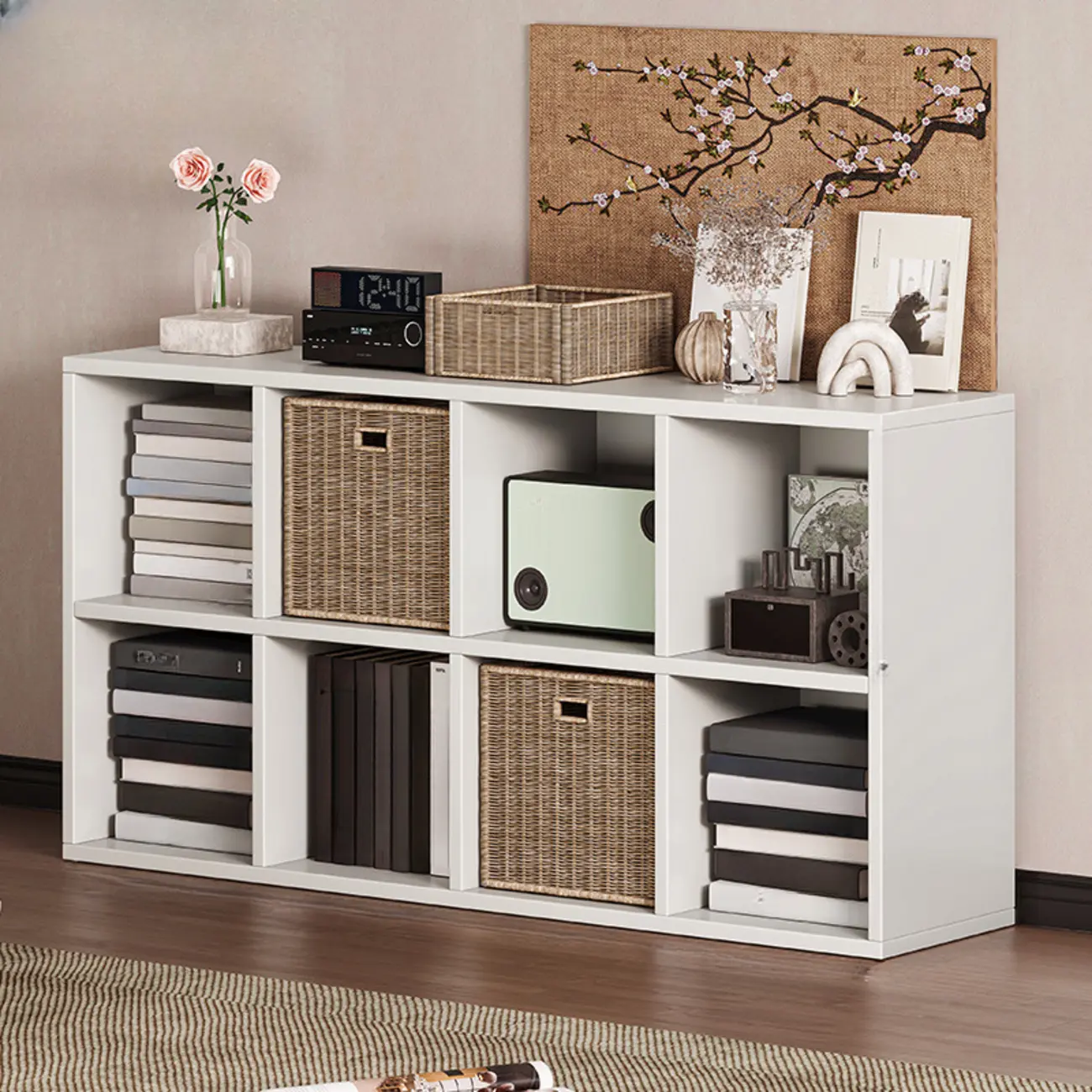 Simple Walnut 8-Cube Wood Bookcase Image - 11 | homeyfad