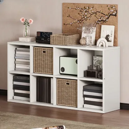 Simple Walnut 8-Cube Wood Bookcase Image - 11