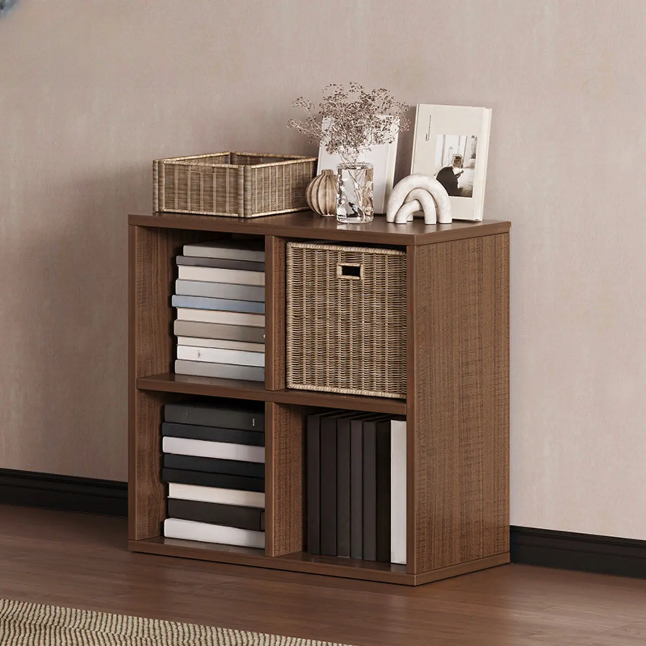 Simple Walnut 8-Cube Wood Bookcase Image - 12 | homeyfad