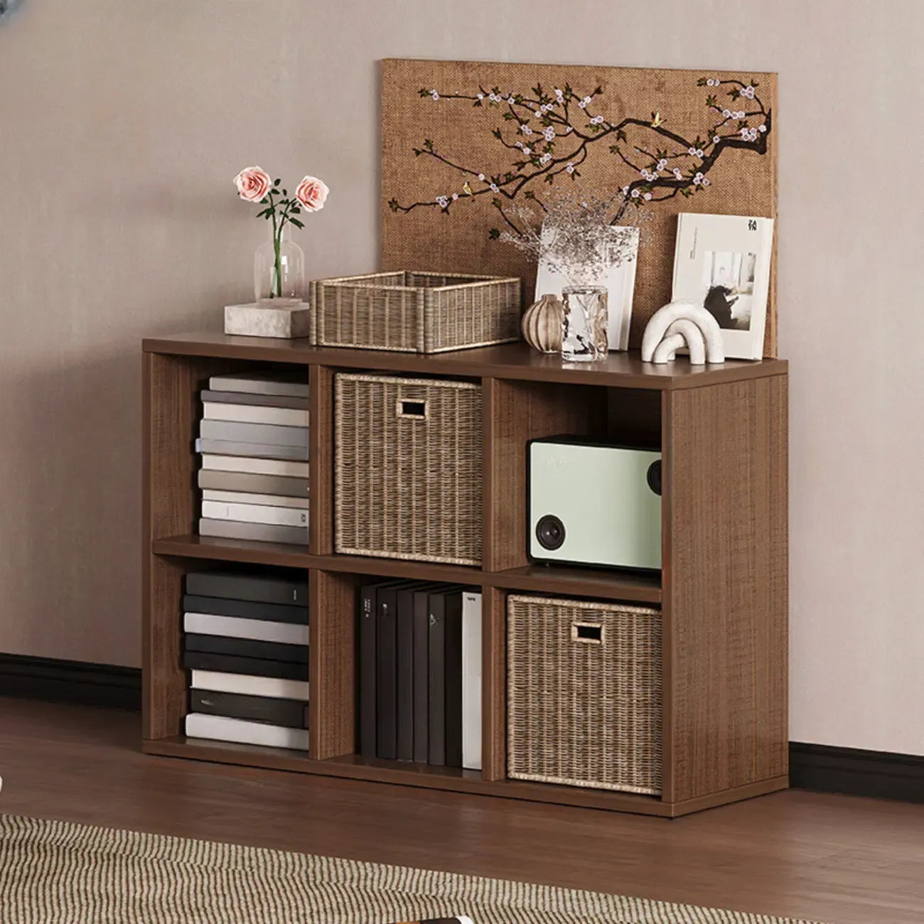 Simple Walnut 8-Cube Wood Bookcase Image - 13