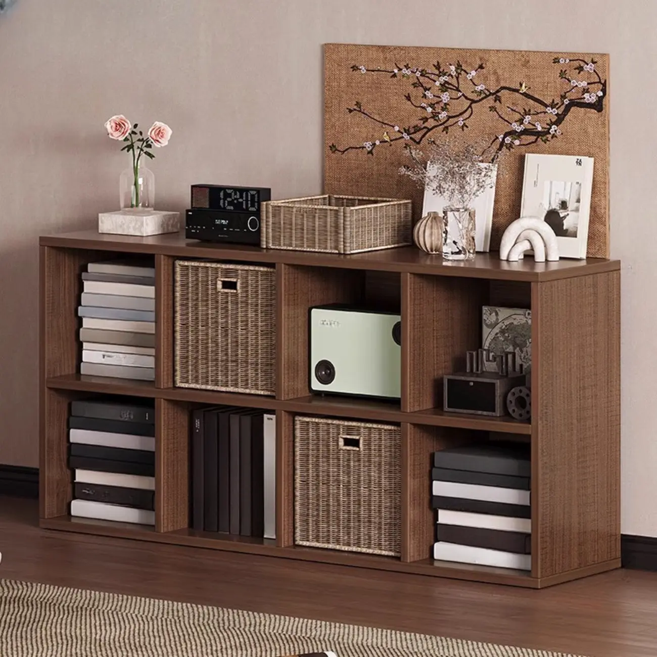 Simple Walnut 8-Cube Wood Bookcase Image - 14 | homeyfad