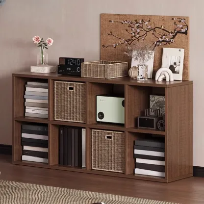 Simple Walnut 8-Cube Wood Bookcase Image - 14