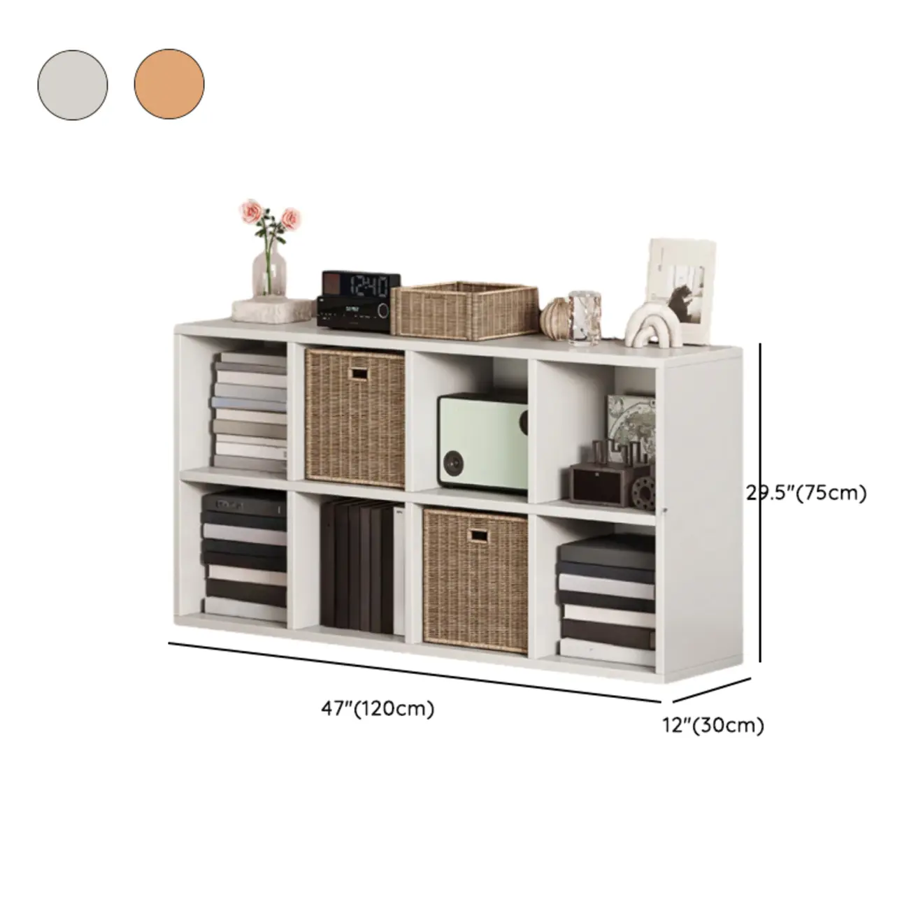 Simple Walnut 8-Cube Wood Bookcase #size