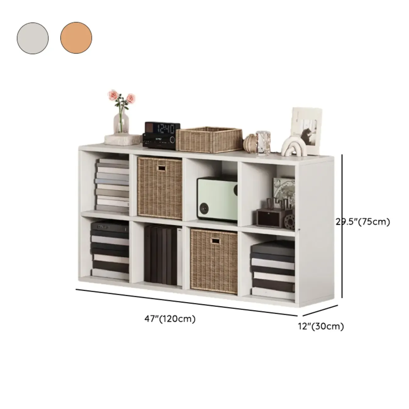 Simple Walnut 8-Cube Wood Bookcase #size