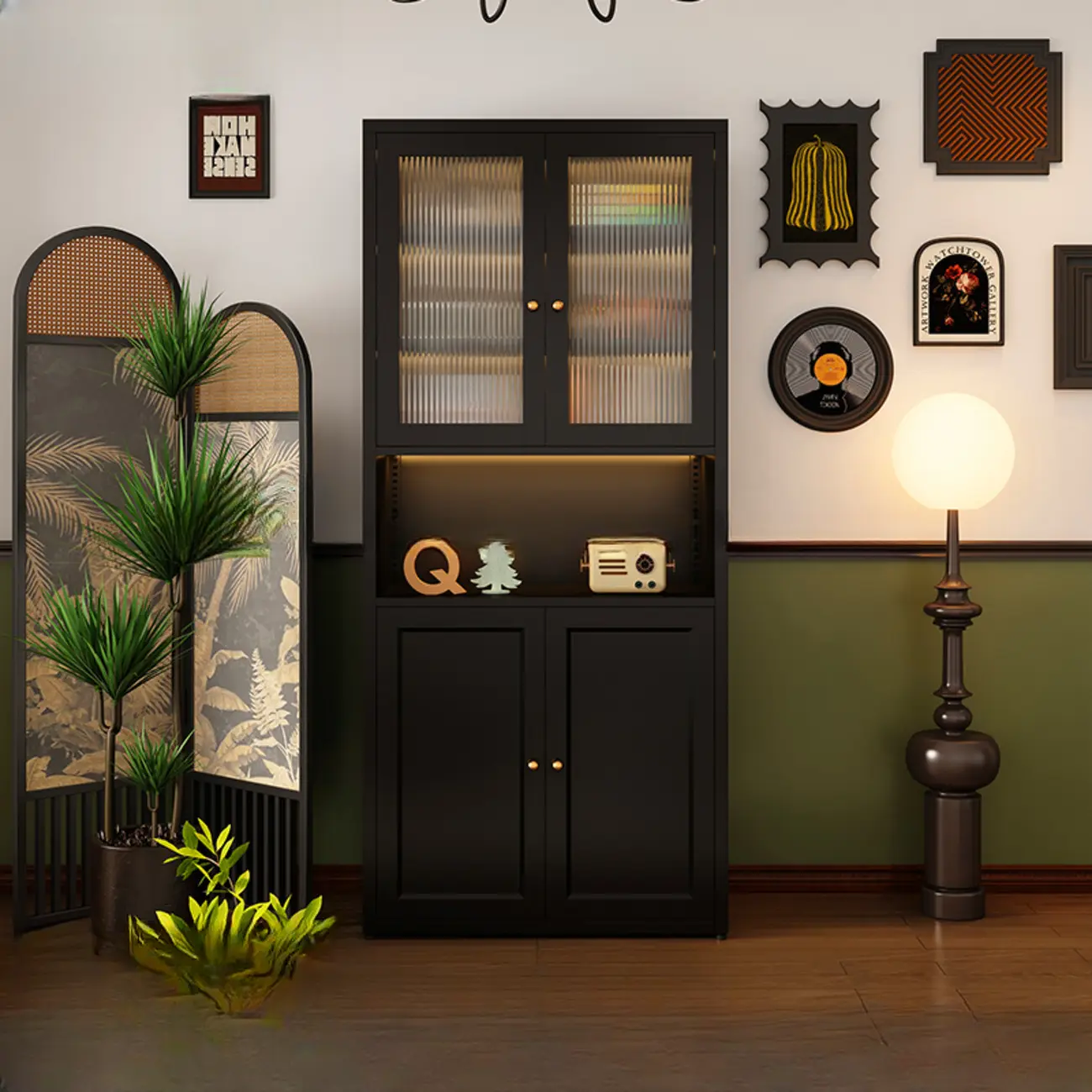 Contemporary Black Metal Bookcase with Glass Doors Image - 2 | homeyfad