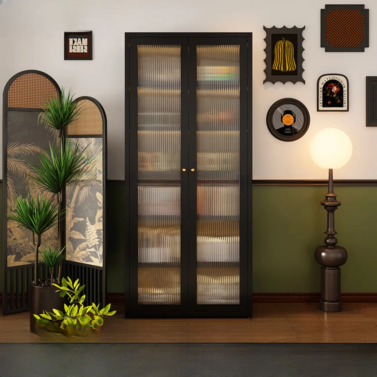 Contemporary Black Metal Bookcase with Glass Doors Image - 3 | homeyfad