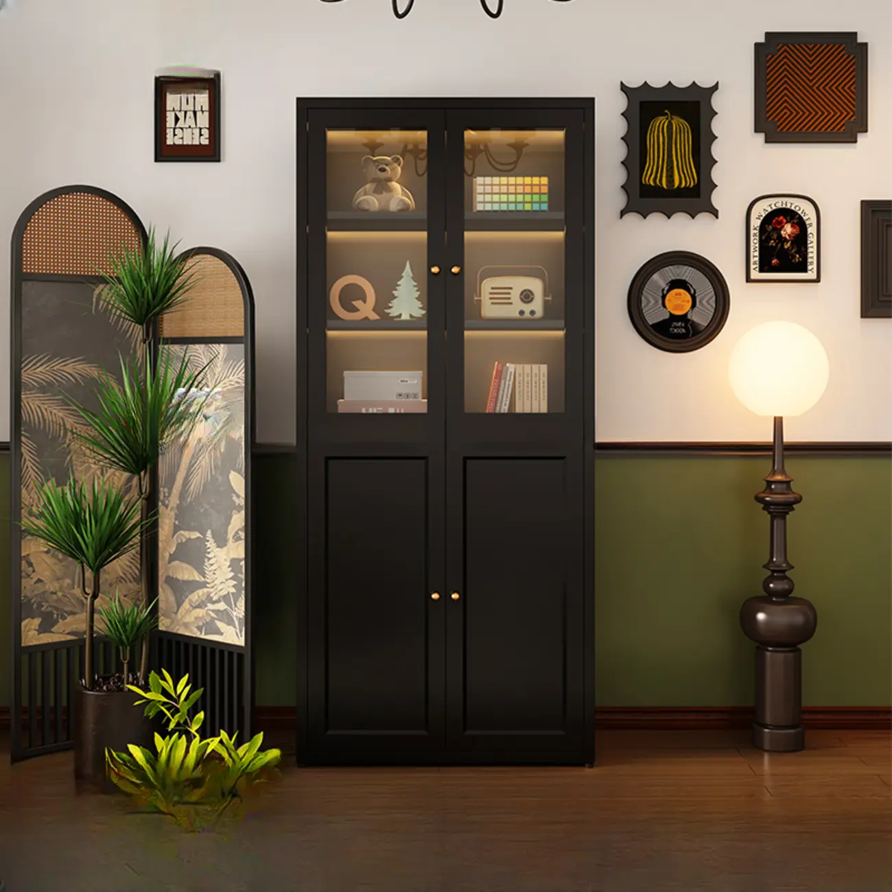 Contemporary Black Metal Bookcase with Glass Doors Image - 4 | homeyfad