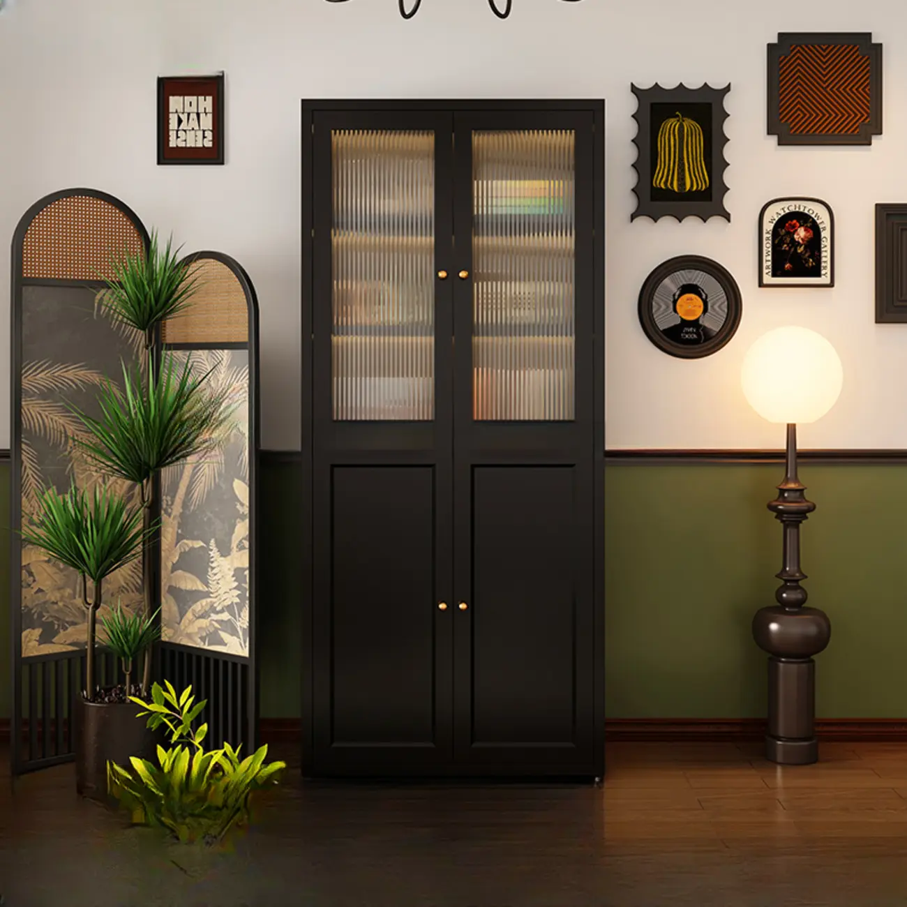 Contemporary Black Metal Bookcase with Glass Doors Image - 5 | homeyfad