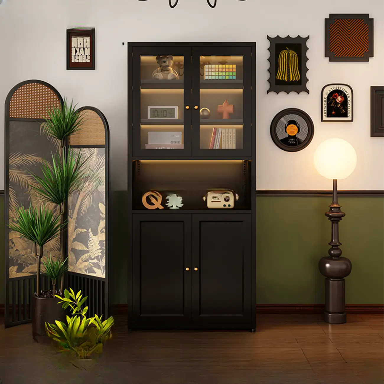 Contemporary Black Metal Bookcase with Glass Doors Image - 6 | homeyfad