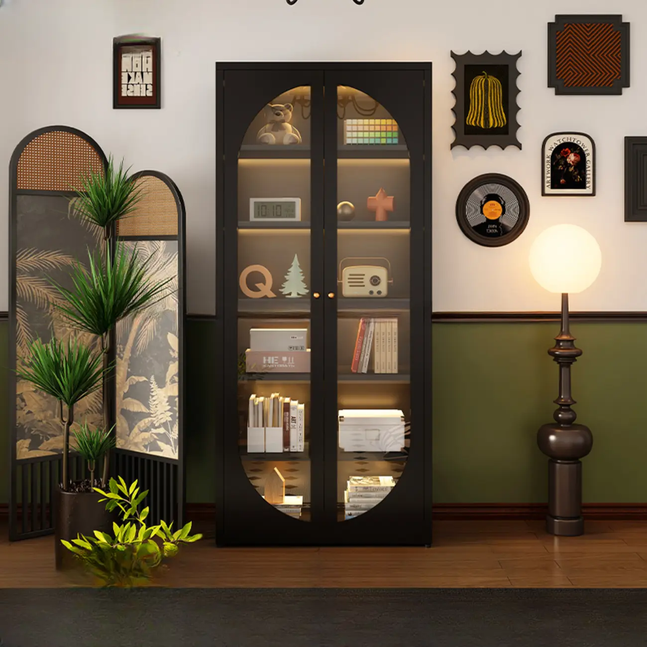 Contemporary Black Metal Bookcase with Glass Doors Image - 7 | homeyfad