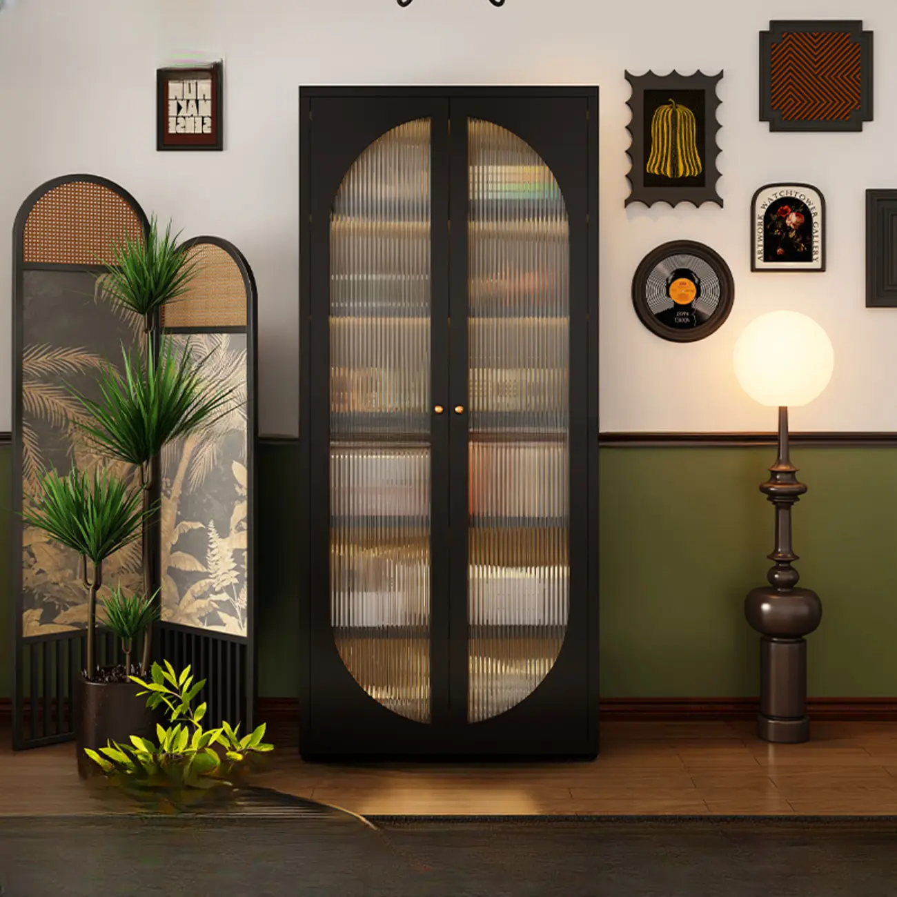 Contemporary Black Metal Bookcase with Glass Doors Image - 9 | homeyfad