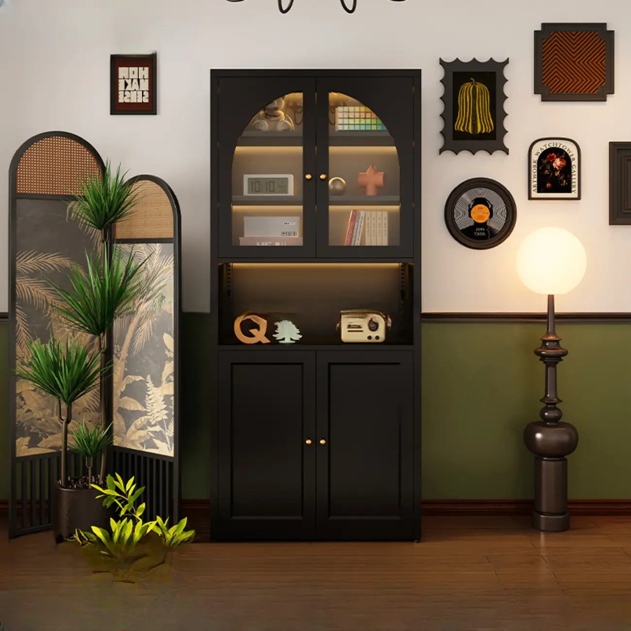 Contemporary Black Metal Bookcase with Glass Doors Image - 11 | homeyfad