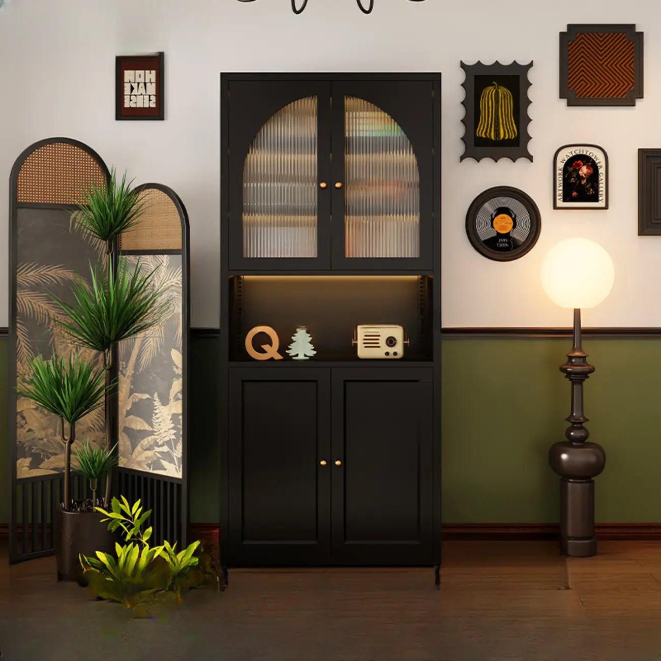 Contemporary Black Metal Bookcase with Glass Doors Image - 12 | homeyfad