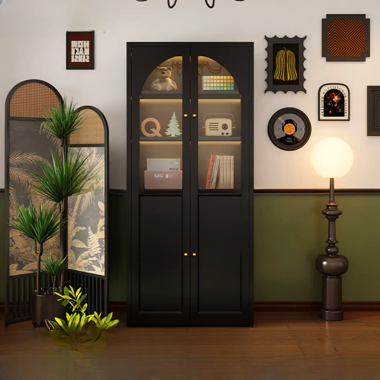 Contemporary Black Metal Bookcase with Glass Doors Image - 13 | homeyfad