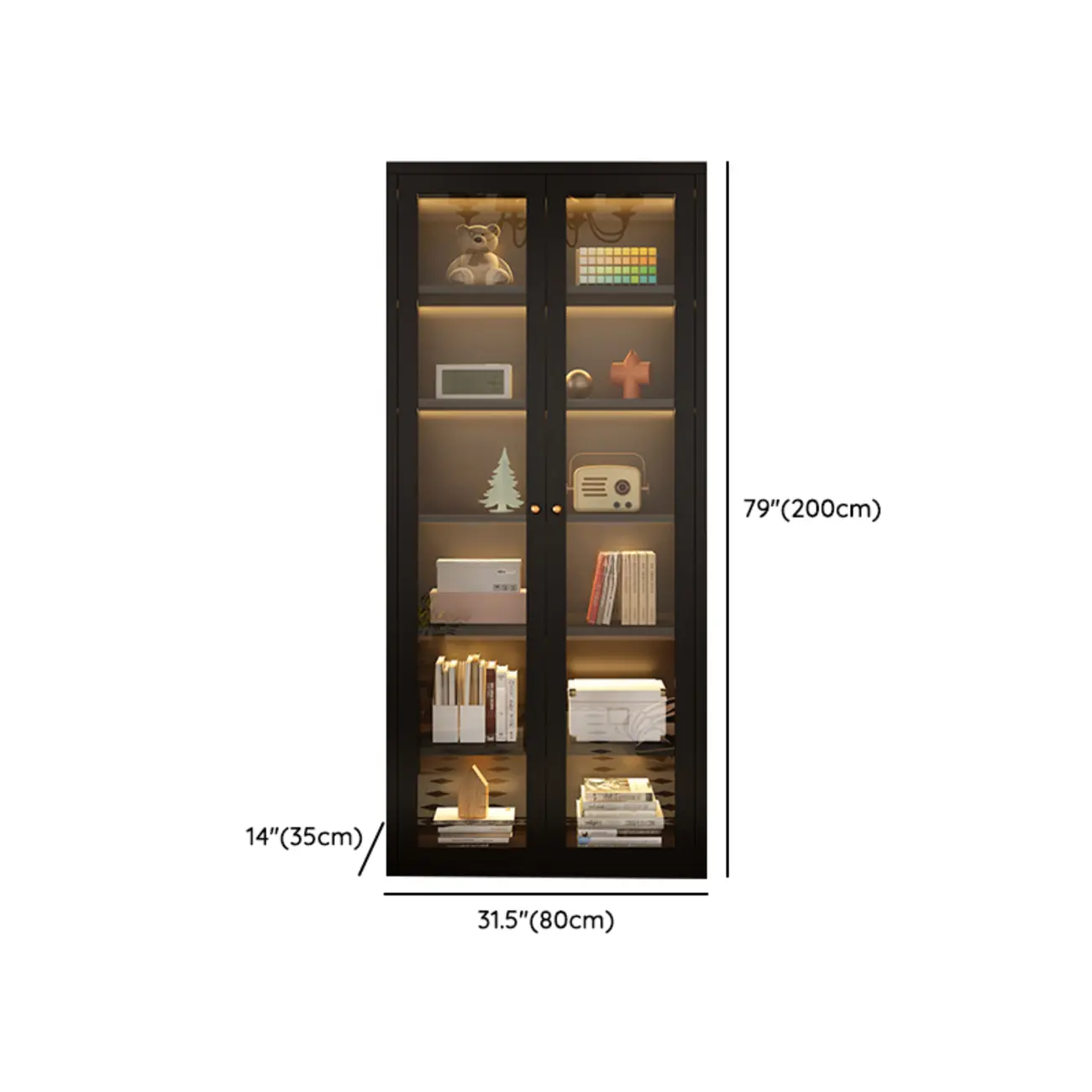Contemporary Black Metal Bookcase with Glass Doors #size | homeyfad