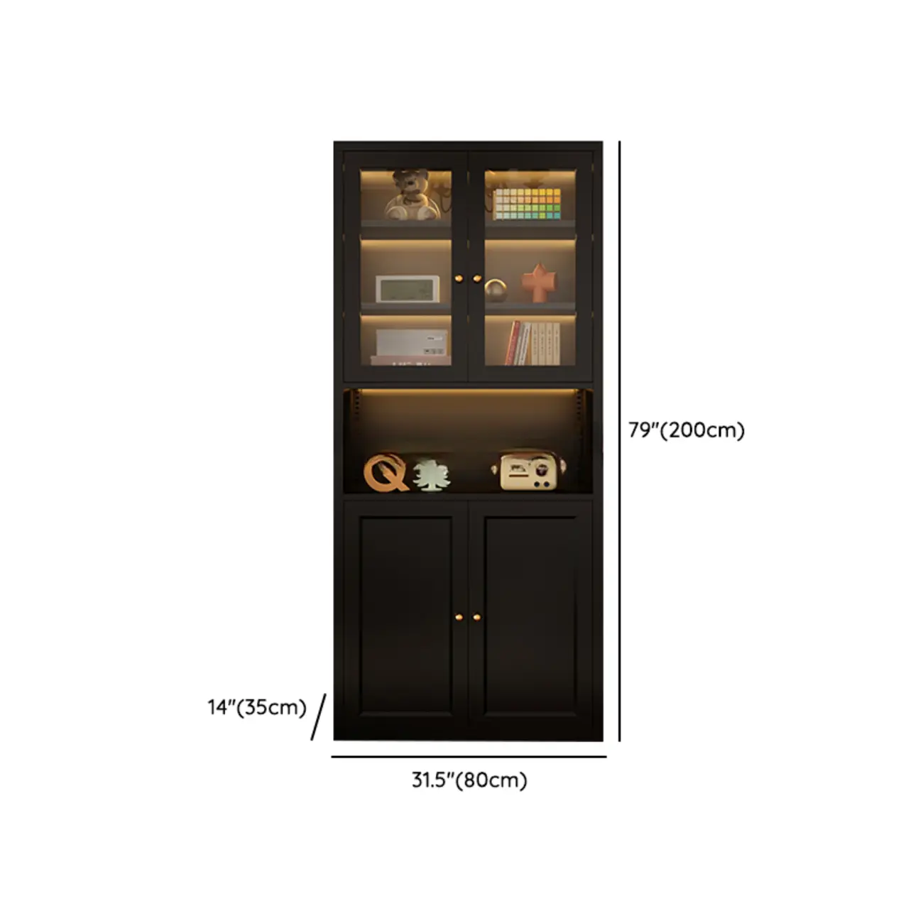 Contemporary Black Metal Bookcase with Glass Doors Image - 19 | homeyfad