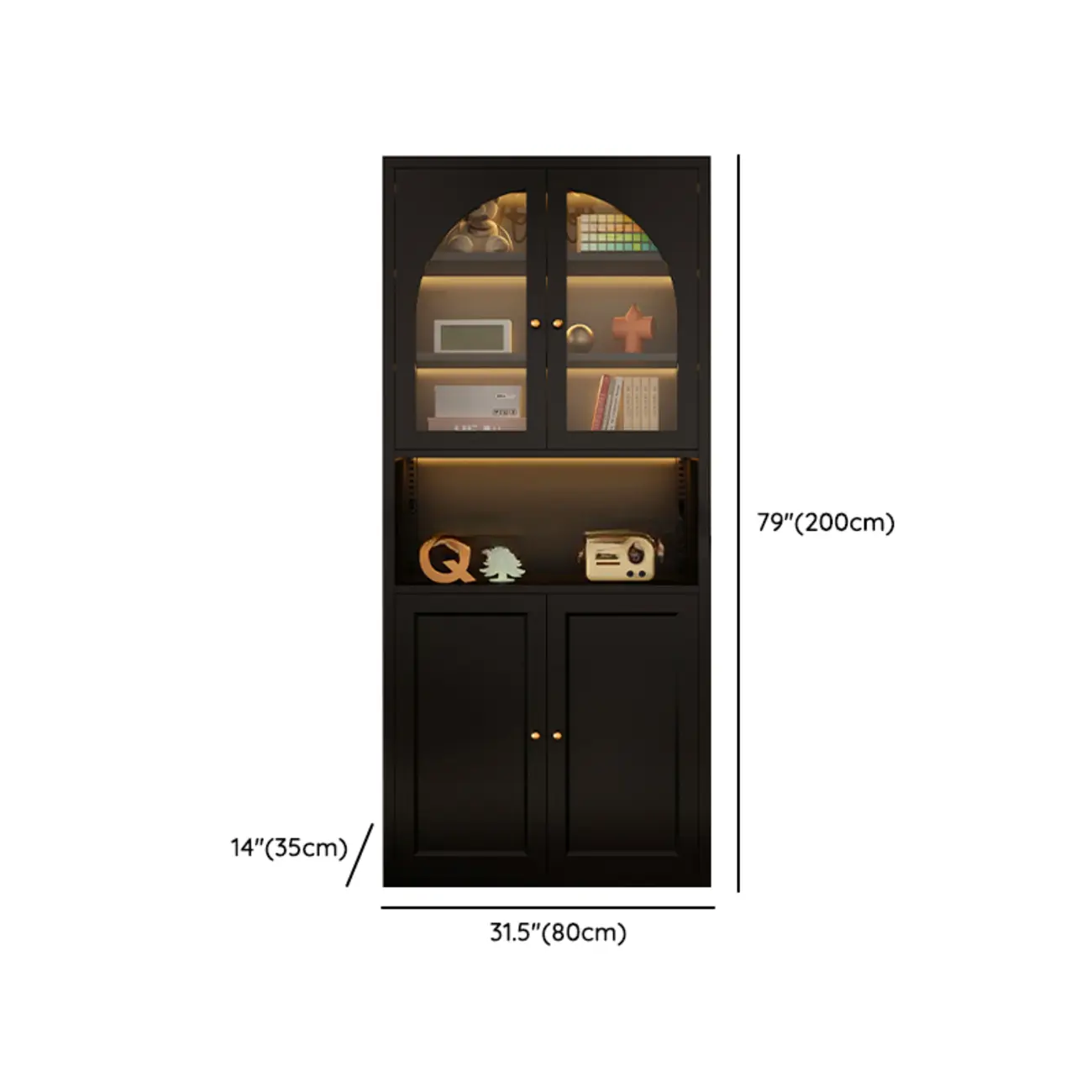 Contemporary Black Metal Bookcase with Glass Doors Image - 25 | homeyfad