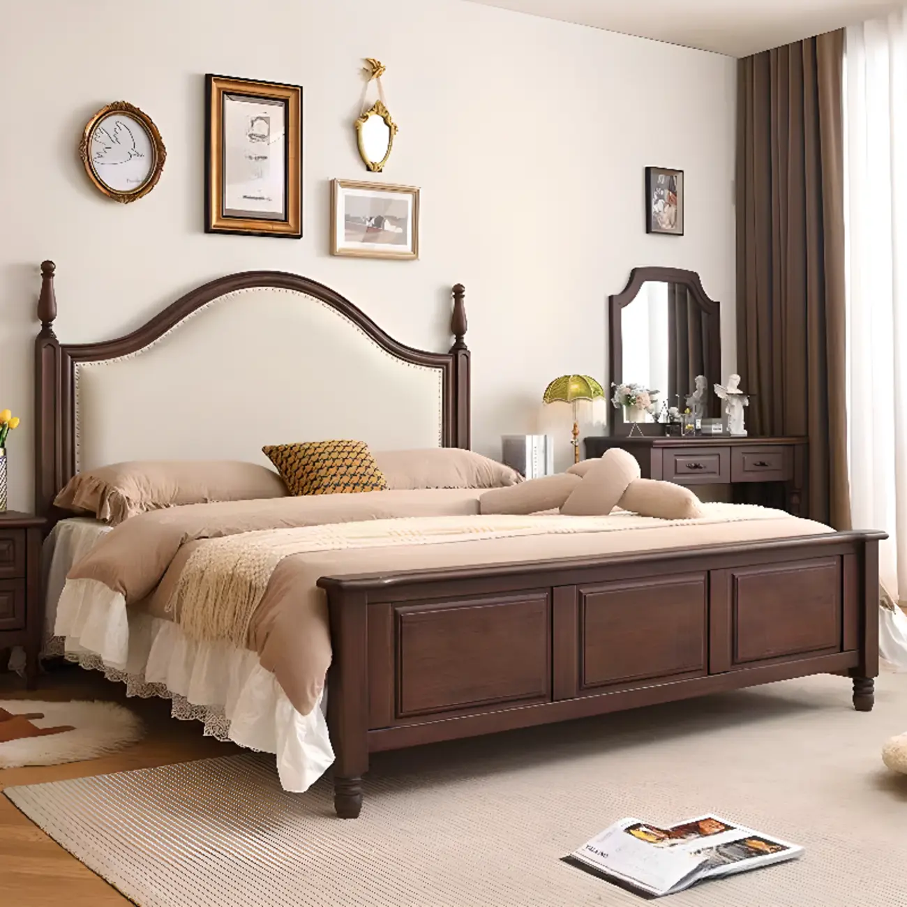 Brown Modern Geometric Headboard Single Bed with Drawers Image - 1 | homeyfad
