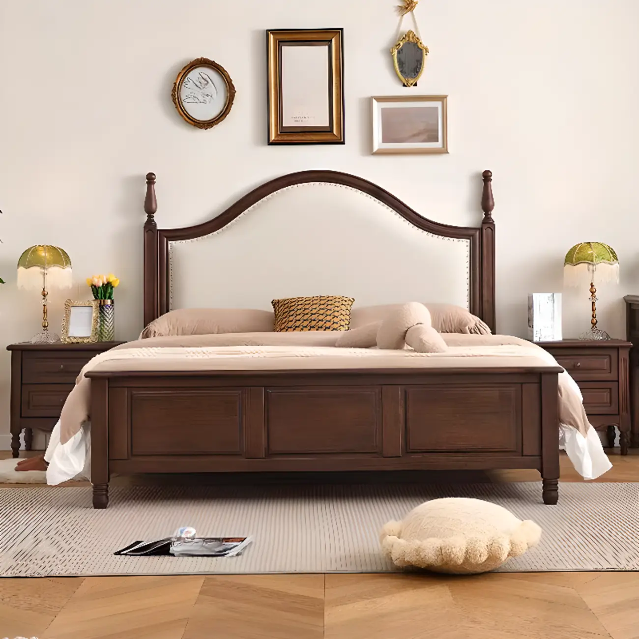 Brown Modern Geometric Headboard Single Bed with Drawers Image - 2 | homeyfad