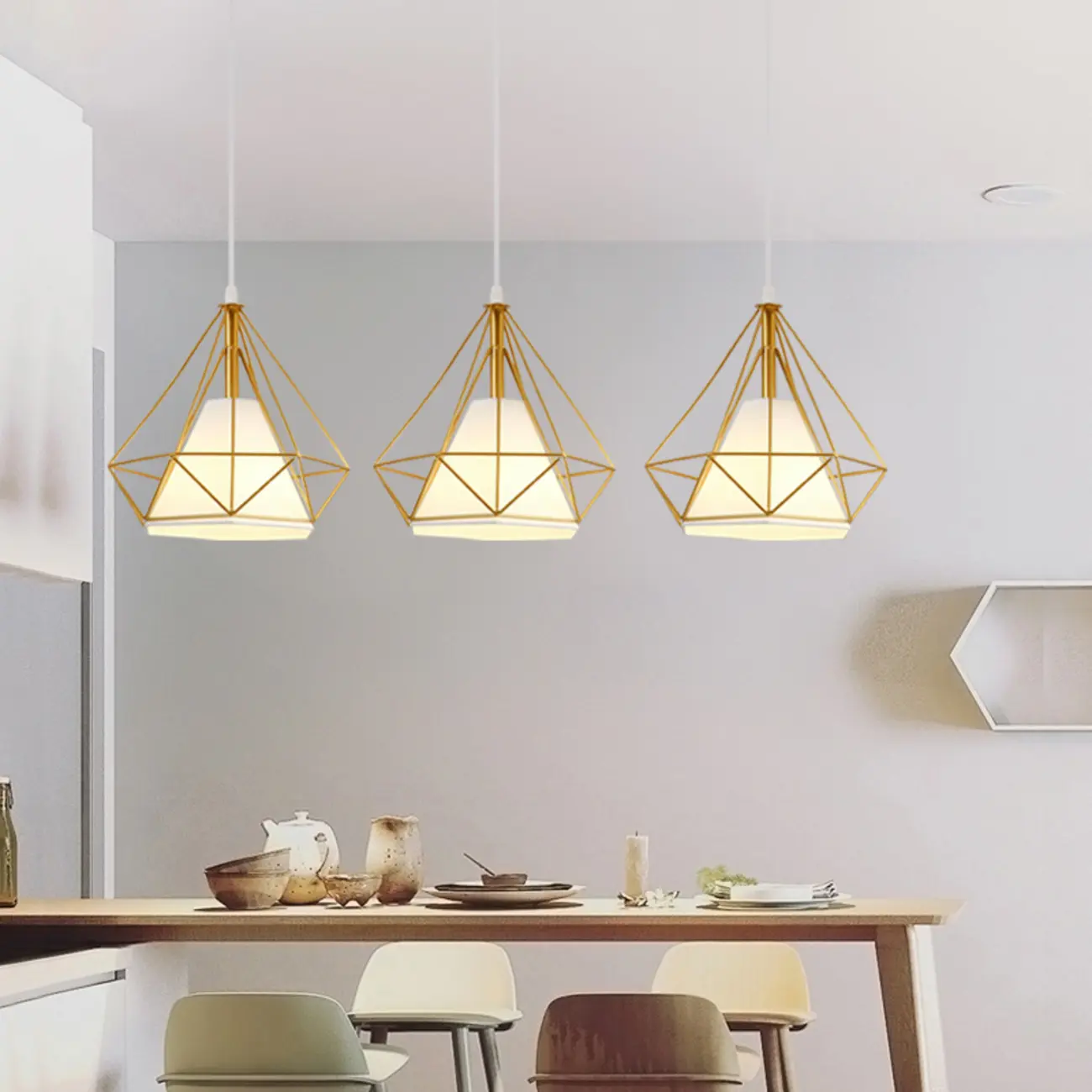 3-Light Modern Metal Gold Rhombus Island Light for Kitchen Image - 1 | homeyfad