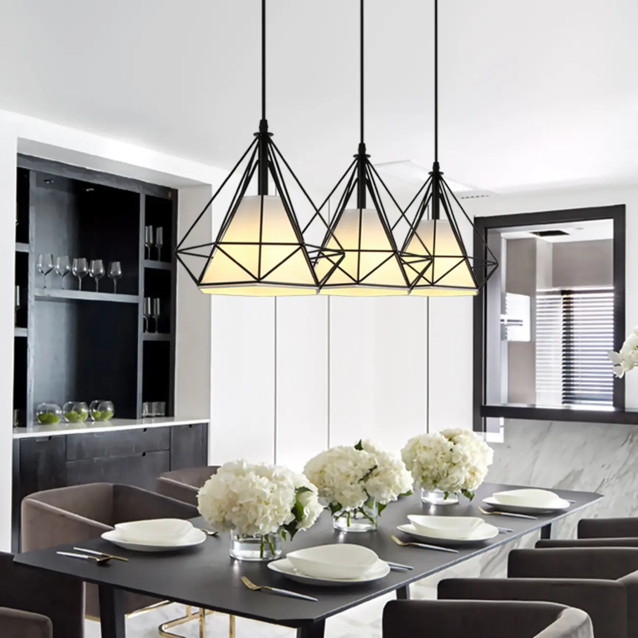 3-Light Modern Metal Gold Rhombus Island Light for Kitchen Image - 2 | homeyfad