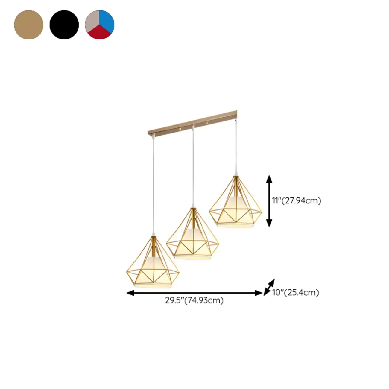 3-Light Modern Metal Gold Rhombus Island Light for Kitchen #size