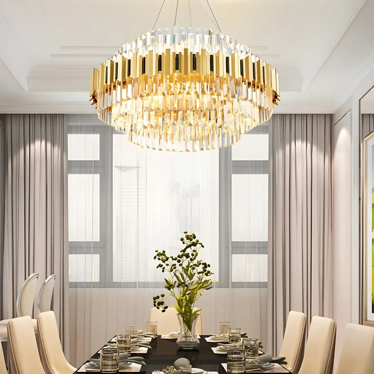 Modern Design Luxury Gold Crystal Round Chandelier Image - 2
