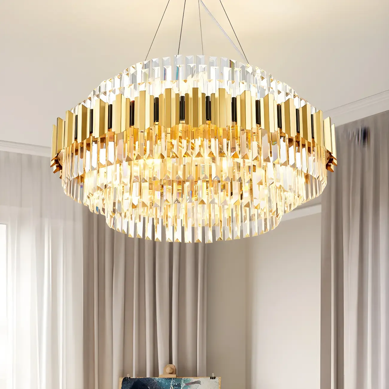 Modern Design Luxury Gold Crystal Round Chandelier Image - 1