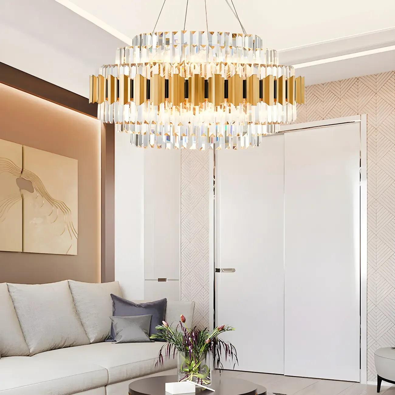 Modern Design Luxury Gold Crystal Round Chandelier Image - 3