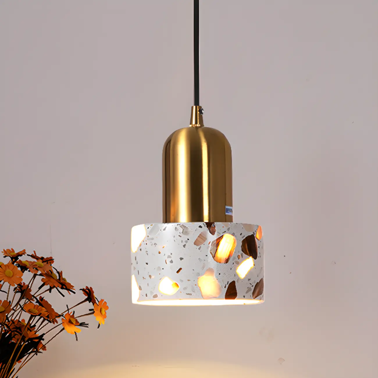 Modern Cylinder Marble Stone Adjustable Pendant Lighting Image - 2 | homeyfad