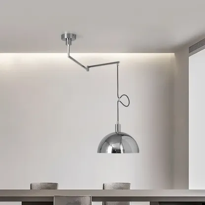 Modern Chrome Swing Arm Kitchen Pendant Light Adjustable Image - 1