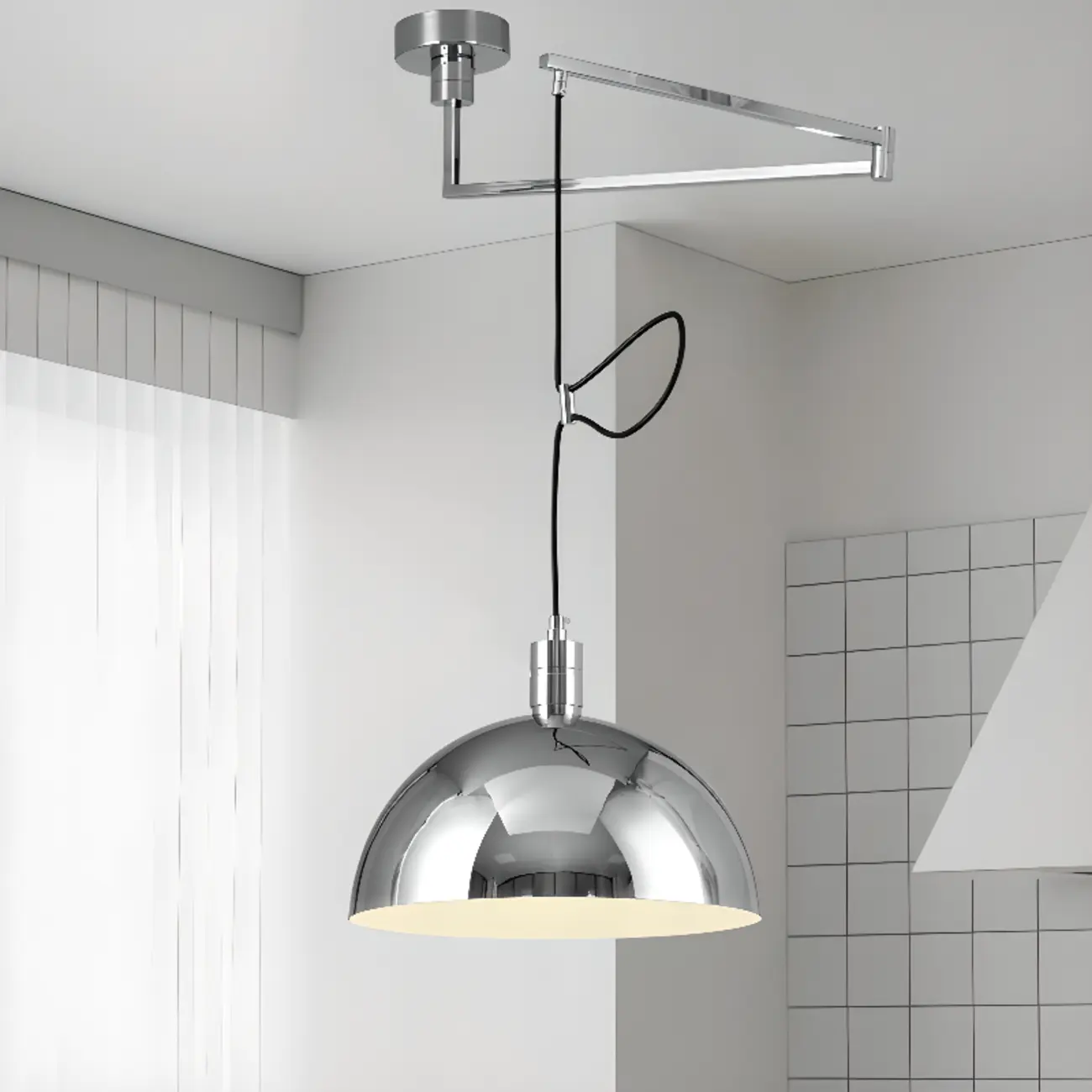 Modern Chrome Swing Arm Kitchen Pendant Light Adjustable Image - 6 | homeyfad