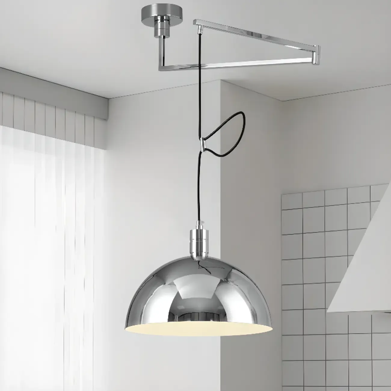 Modern Chrome Swing Arm Kitchen Pendant Light Adjustable Image - 6