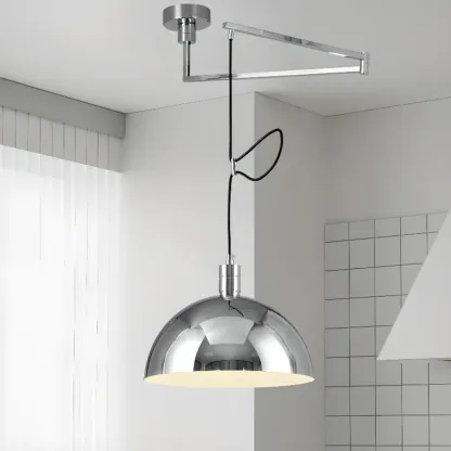 Modern Chrome Swing Arm Kitchen Pendant Light Adjustable Image - 6