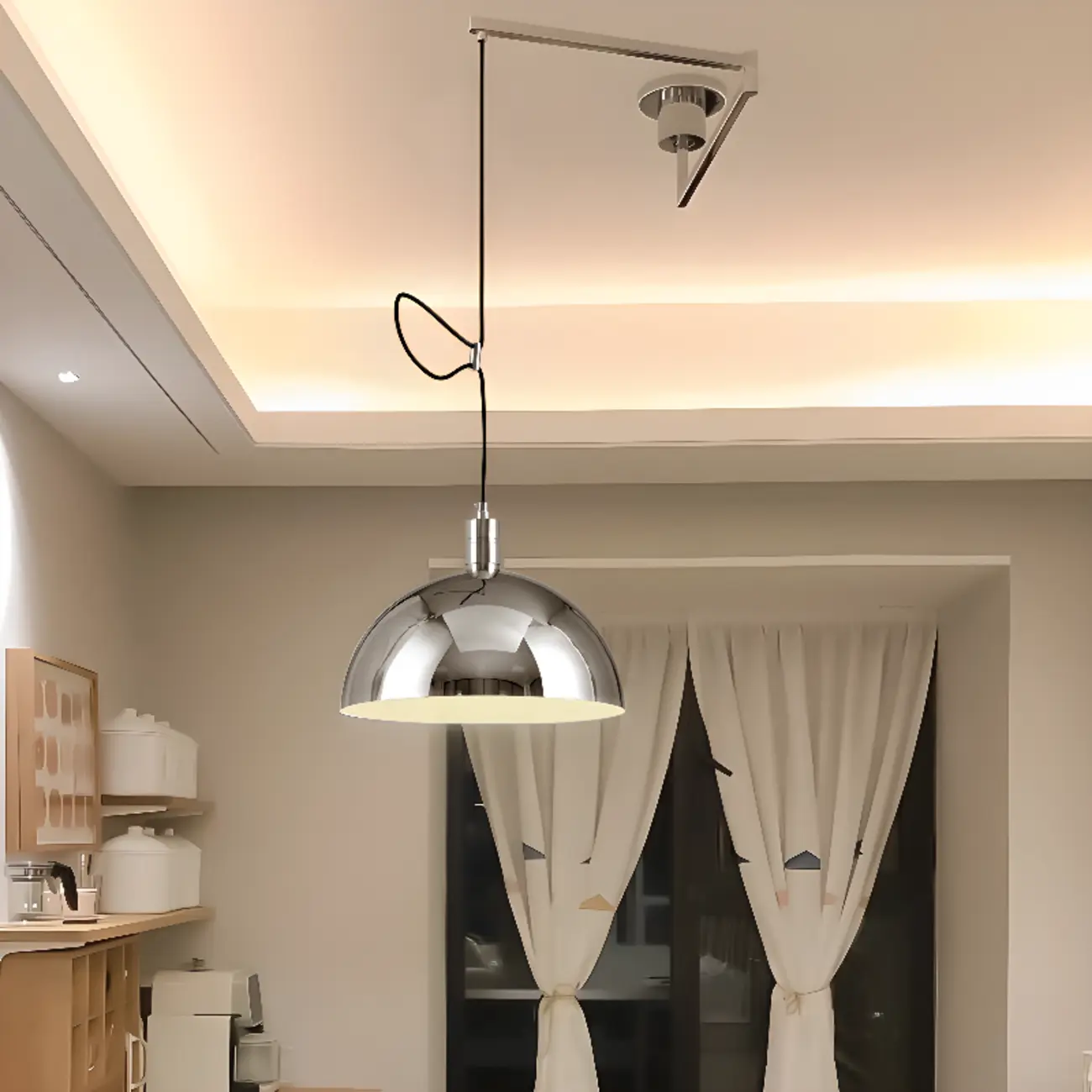 Modern Chrome Swing Arm Kitchen Pendant Light Adjustable Image - 2 | homeyfad