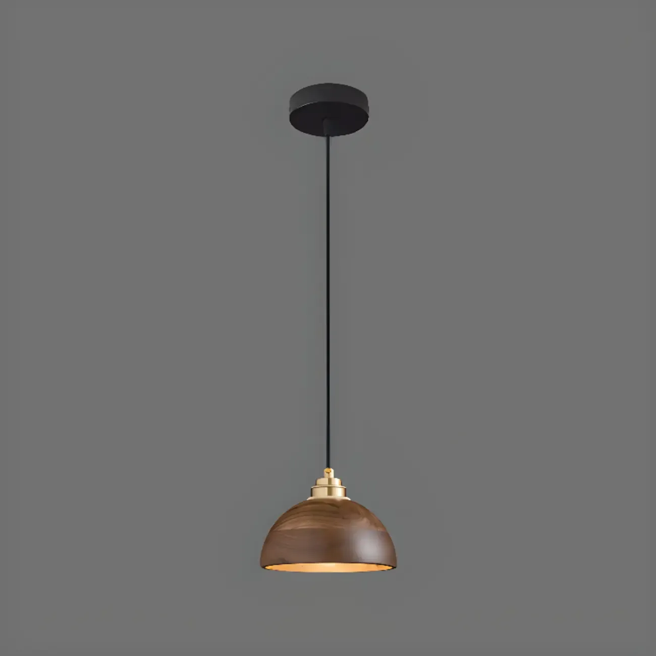 Modern Gold Walnut Wood Bowl Island Pendant Light