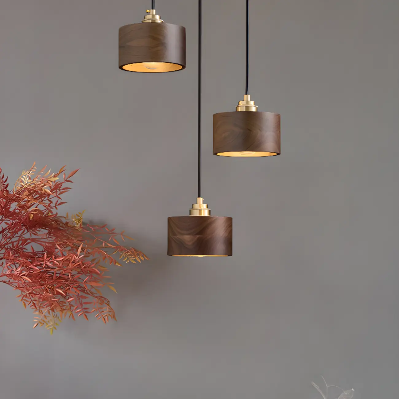 Modern Gold Walnut Wood Bowl Island Pendant Light | homeyfad