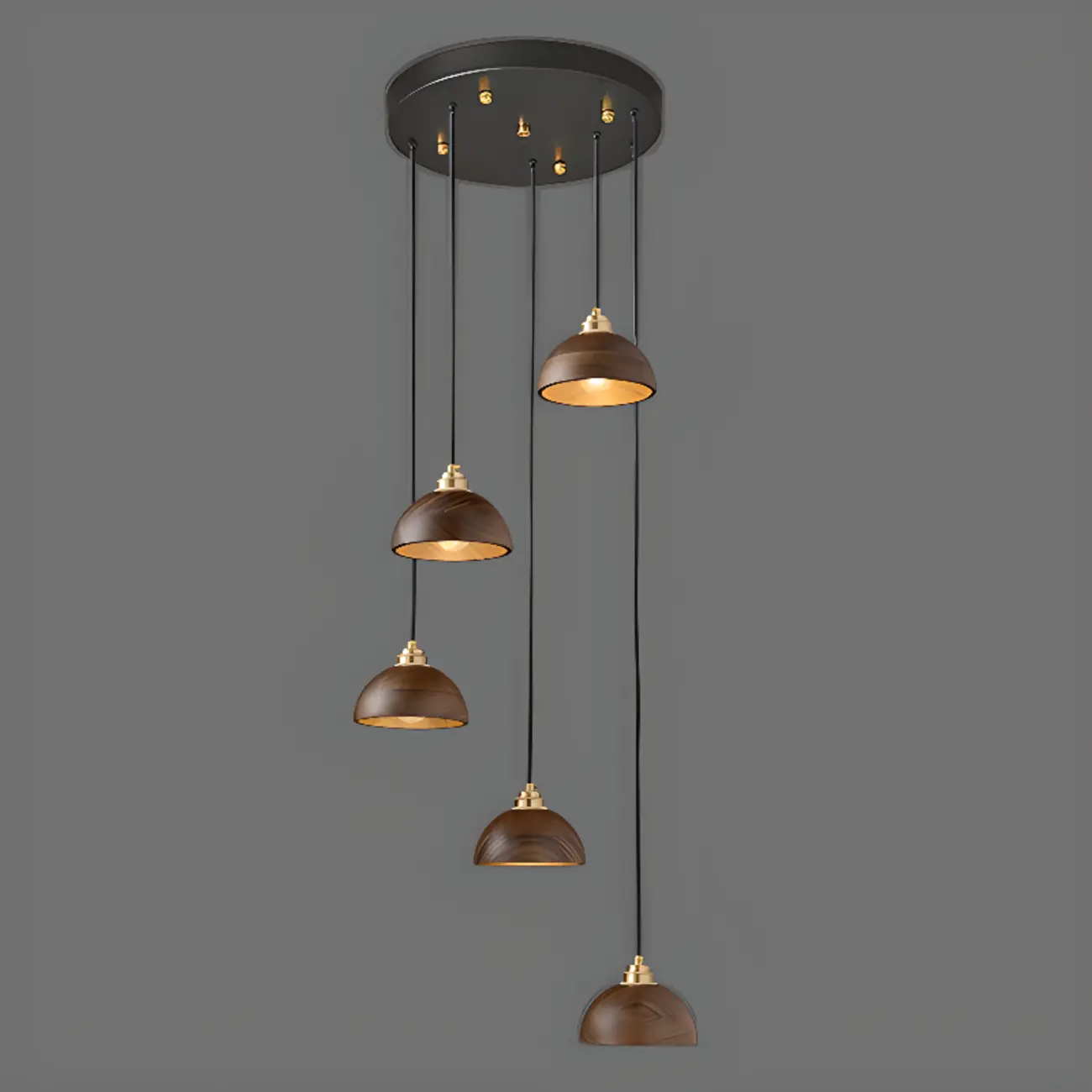 Modern Gold Walnut Wood Bowl Island Pendant Light | homeyfad