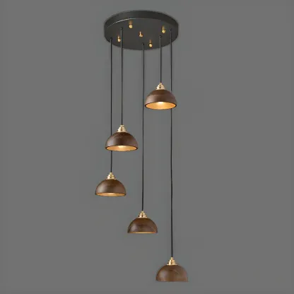 Modern Gold Walnut Wood Bowl Island Pendant Light