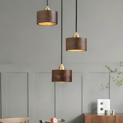 Modern Gold Walnut Wood Bowl Island Pendant Light