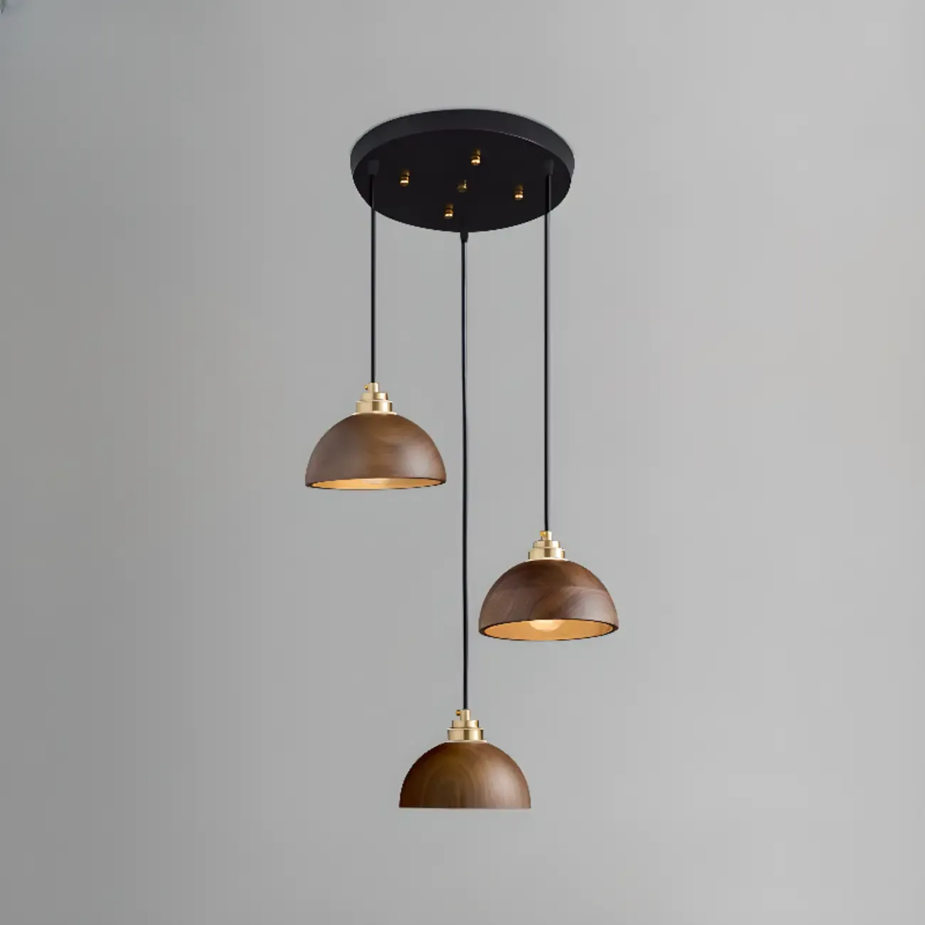 Modern Gold Walnut Wood Bowl Island Pendant Light
