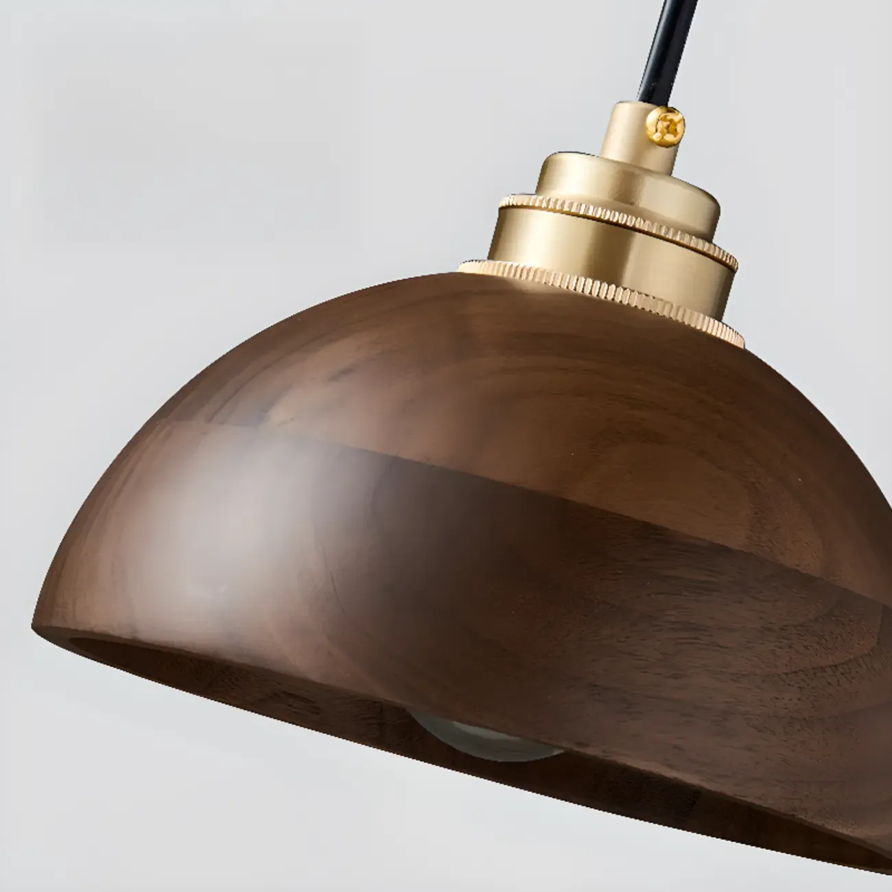 Modern Gold Walnut Wood Bowl Island Pendant Light