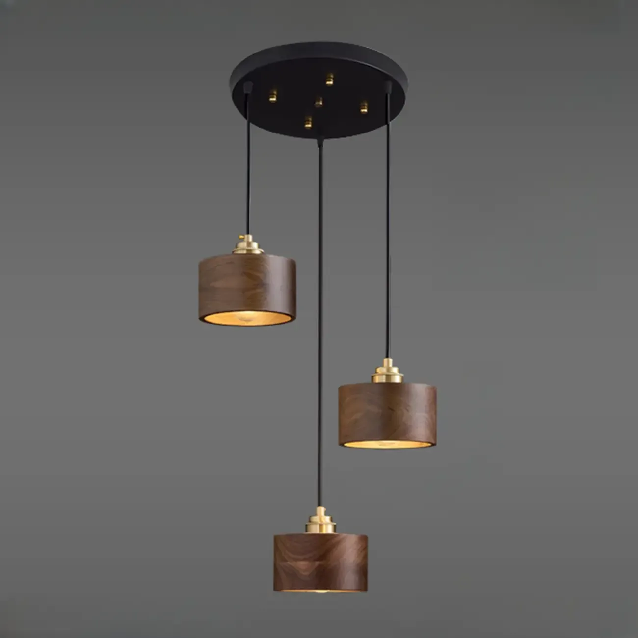 Modern Gold Walnut Wood Bowl Island Pendant Light